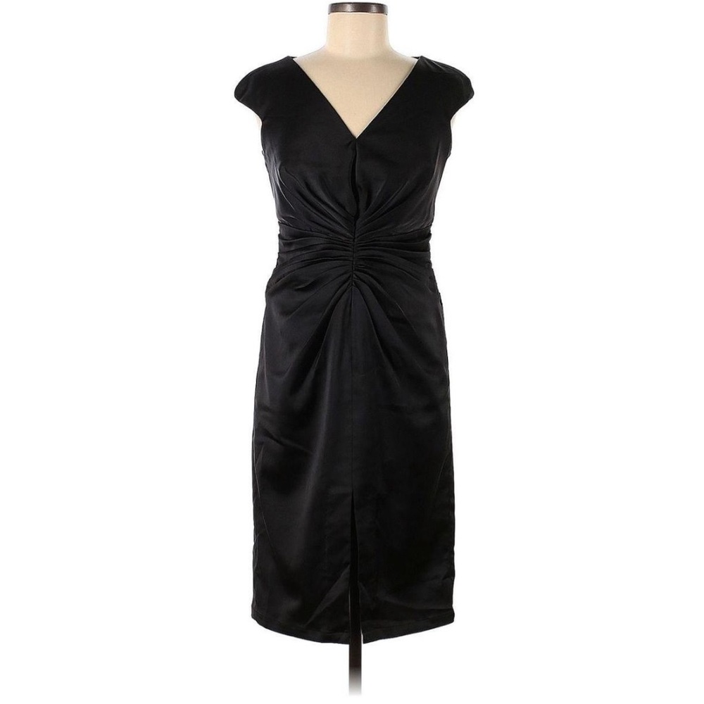 NWT Tadashi Black Satin Midi Cocktail Dress Women’s Size 10